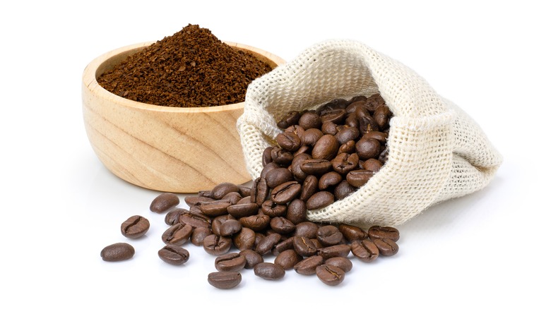 Coffee beans and ground