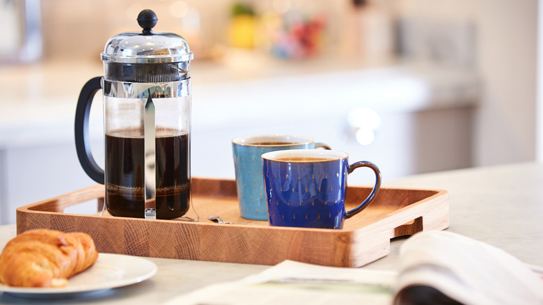 French press on table